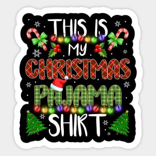 this is my christmas pajama shirt christmas tree santa lights Sticker